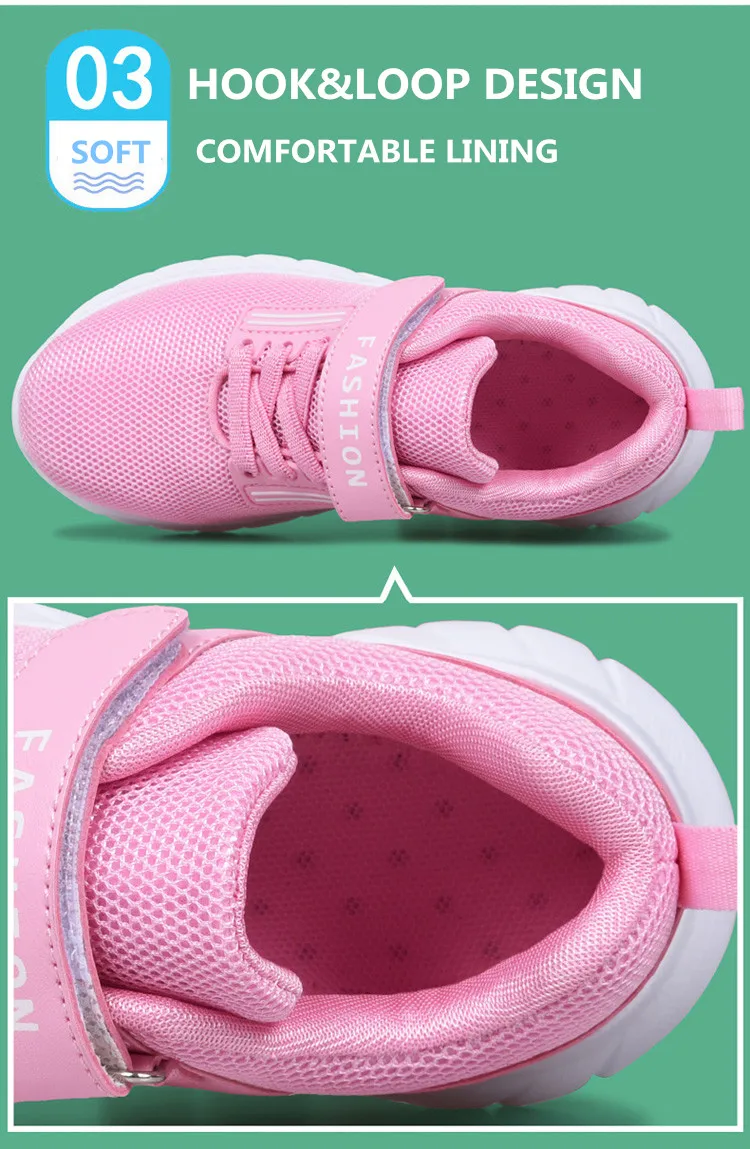 Дышащая сетчатая мягкая детская обувь; модная повседневная детская обувь для девочек; светильник; нескользящие амортизирующие кроссовки для девочек; Размеры 26-39