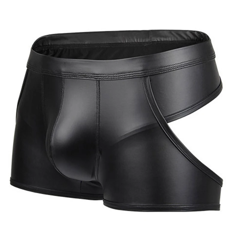 

PU Leather Men's Underwear Boxer Cueca Masculina Calsones Homme Panties Men Ropa Interior Hombre Calzoncillo Cueca Cutout Boxers