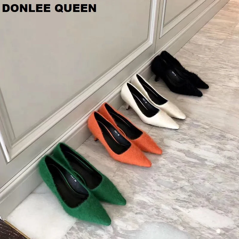 

Fashion Feather Brand Pumps Shoes Women Thin High Heel Shoe Pointed Toe Shallow Med Heel Work Shoe For Party Wedding Shoes Mujer