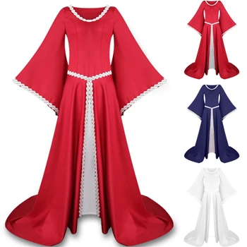 

Women's Medieval Renaissance Retro Gown Cosplay Costume fashion Europe the United States collar trumpet sleeve evening dress