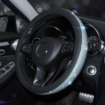

Universal Car Steering Wheel Cover PU Leather Steering-wheel covers Bling Rhinestones Crystal Auto Accessories Case Car Styling