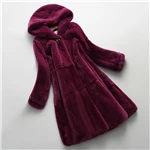 Кораллово-Красный inverno nova pele de coelho inteiro punhos simples com capuz longa sechao de moda das mulheres casaco com pele de coelho - Цвет: Кораллово-Красный