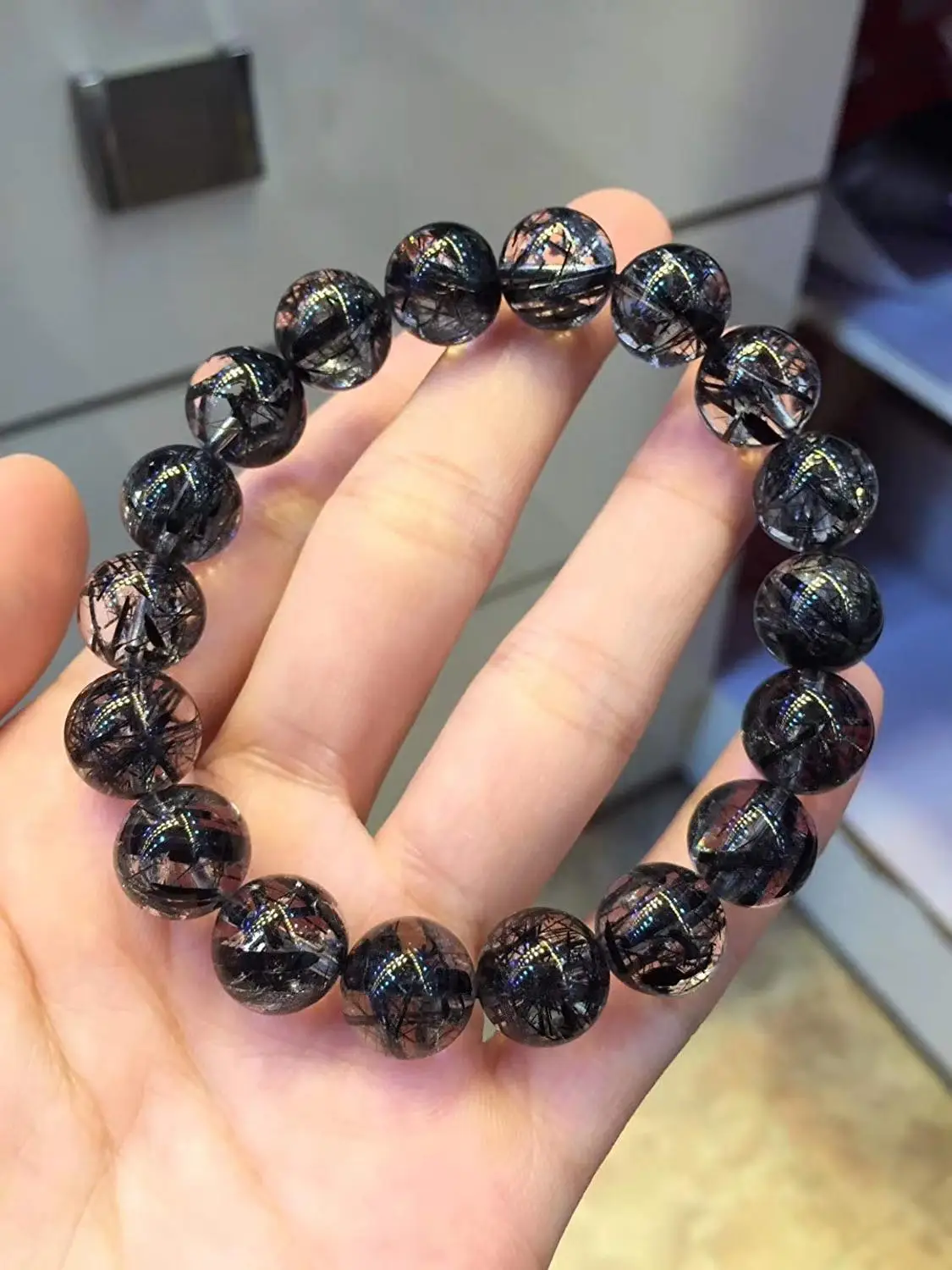 11.5mm Genuine Natural Black Rutilated Quartz Bracelet From Brazil Round Beads For Women Men Gift Crsytal Bracelet Jewelry AAAAA