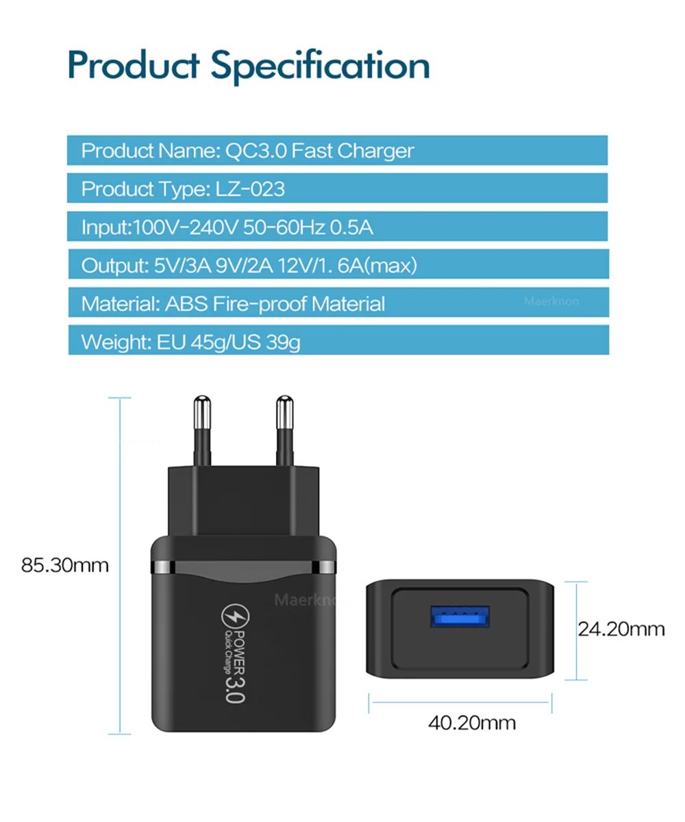 18 Вт QC 3,0 USB быстрое зарядное устройство для телефона дорожный настенный адаптер 18 Вт QC3.0 FCP универсальный для Xiaomi iPhone samsung huawei USB адаптер