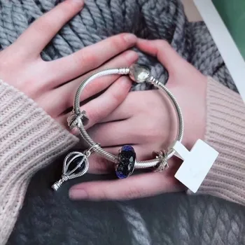 

925 Sterling Silver Hot Air Balloon Pendant Glass Beads With Heart Shaped Button Bracelet Fit Original Pandora Charm Diy Jewelry