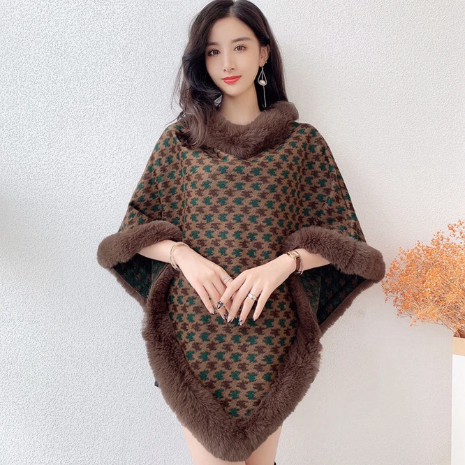 2021 New Fashion Plush Cloak Women's Shawl Autumn Winter Imitation Fur Leopard Print Thickened Warm Girl's Cloak Coat Khaki