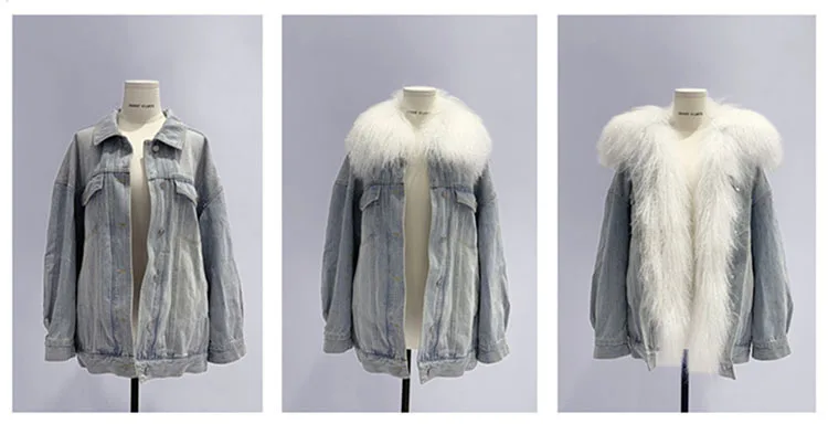 Новая зимняя куртка женская джинсовая куртка натуральный меховой воротник тяжелые бусины кисточка Женское пальто плюс размер pakas женственная HHPC18