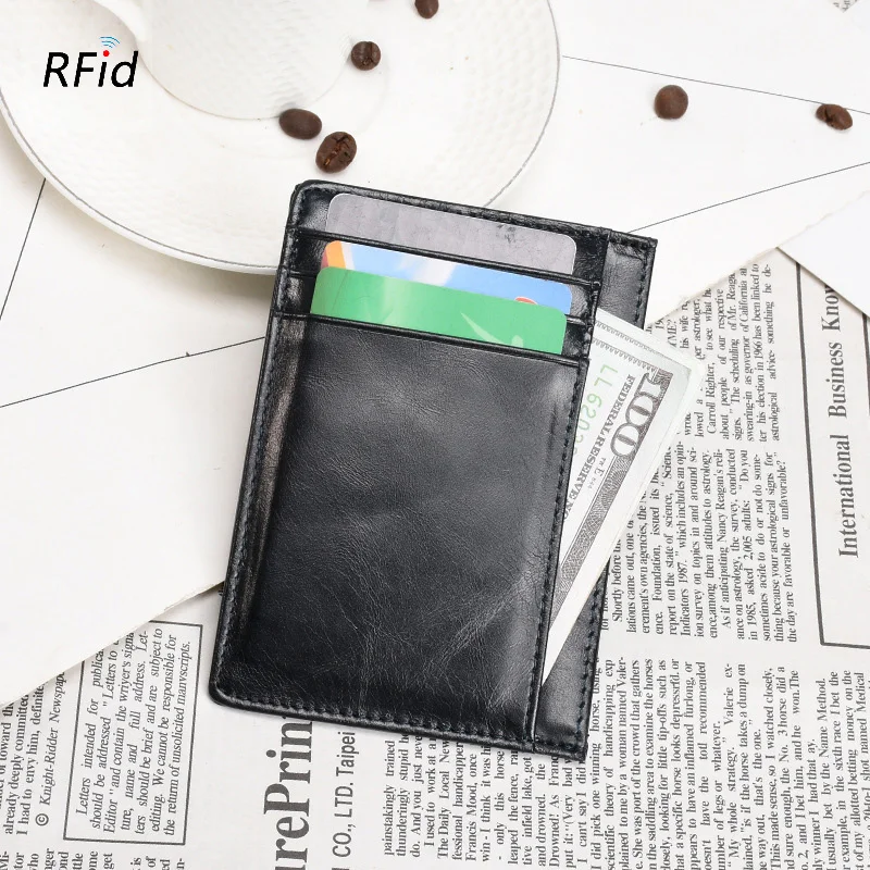 RFID коровья кожа милая Мода карамельный цвет Визитница мужская восковая масло винтажная плоская широкая плюс размер id Чехол-портмоне для карточек - Цвет: navy blue