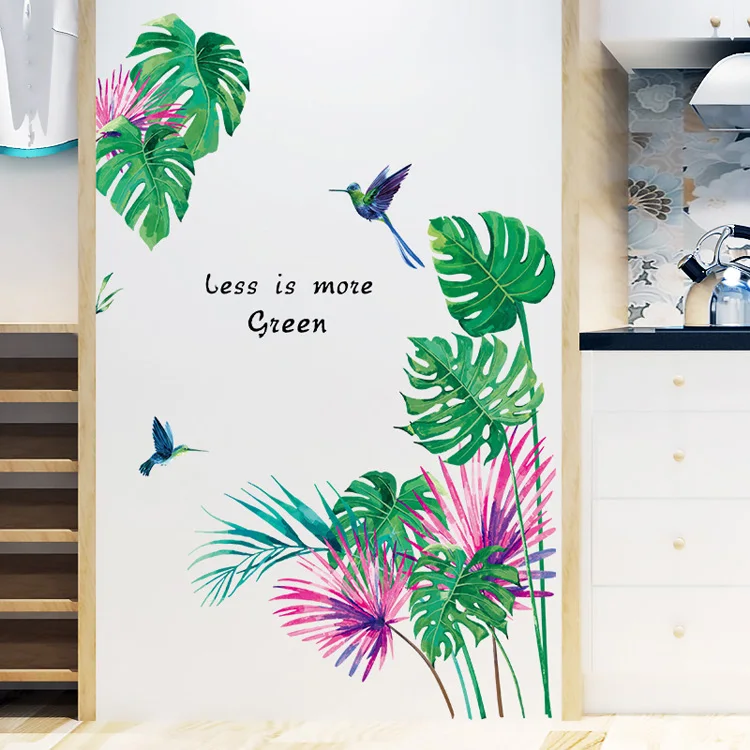 Tropische grüne Pflanze Vogel Wandaufkleber Wohnzimmer Hintergrund Dekoration Aufkleber abnehmbare Schlafzimmer Home Decor verschönern Tapete – Detail 3