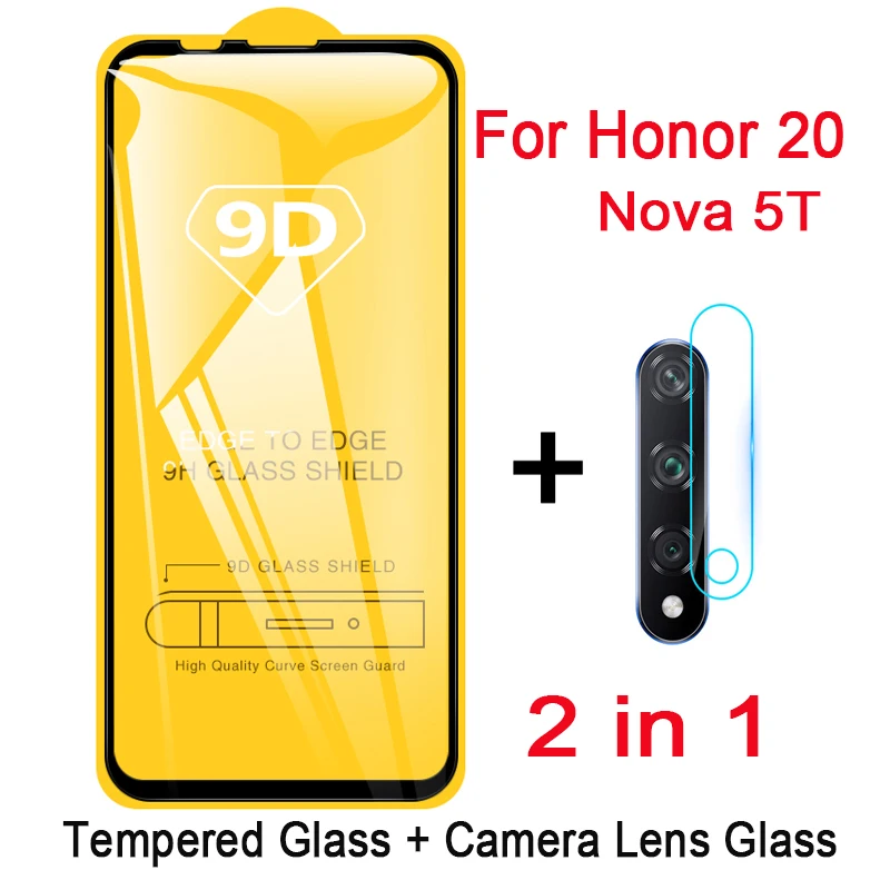 2 в 1 9D закаленное стекло для Honor 20 nova 5T защита экрана huawei 5t пленка объектива камеры