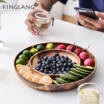 

KINGLANG Nut Plate Home Sitting Room Candy Snacks Melon Seed Box Creative Fruit Plate Wooden Partition Dry Fruit Plate