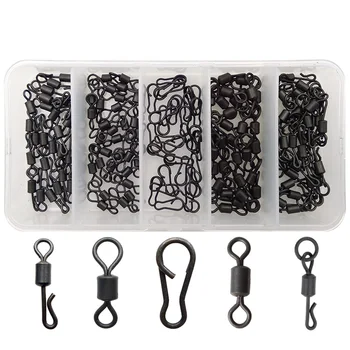 

150pc Matte Black Carp Fishing Quick Change Swivel Set Long Body Rolling Swivels Snap Carp Fishing Accessories Tackle Set