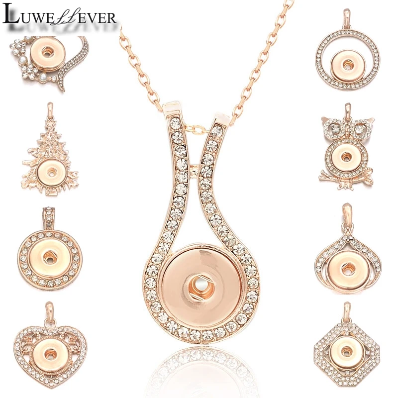 

Golden Metal Fashion Interchangeable Crystal Ginger Necklace 027 Fit 18mm Snap Button Pendant Charm Jewelry For Women Gift