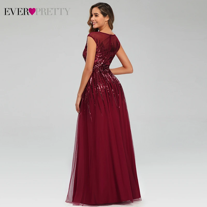 Расшитые блестками бордовые вечерние платья Ever Pretty A-Line с круглым вырезом без рукавов из тюля блестящие вечерние платья Abiye Gece Elbisesi