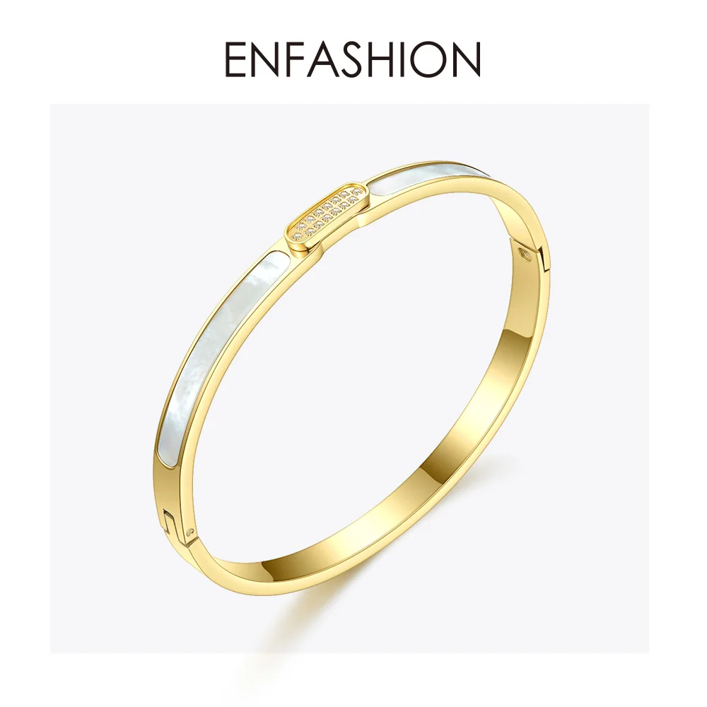 ENFASHION браслеты со стразами на запястье браслеты для женщин золотого цвета из нержавеющей стали женские натуральные раковины браслет модные ювелирные изделия B192060