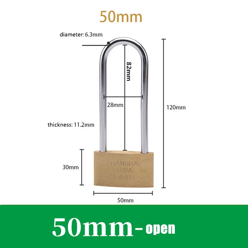 50mm open Противоугонная маленькая головка замка открытый замок Высокое качество полная медь 102 мм Длинный замок расширенный замок двери шкафа замок - Цвет: 50mm open