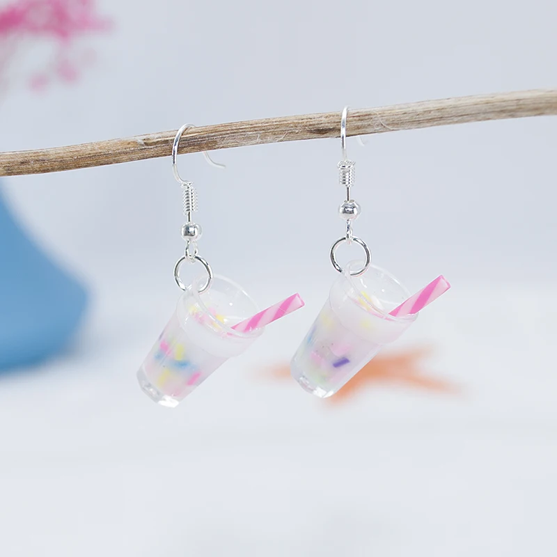 

1pai Cute rainbow 3D resin bobo tea cup mike tea cup drop earrings resin earrings For Women Children Birthday Gift