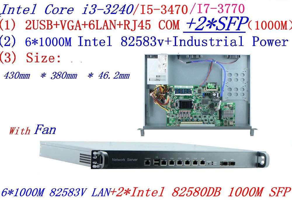 Сетевой серверный прибор Intel 1U 6 Nic 1000M с 2 * SFP сетевой applaince i5 3470 стойкой шасси |