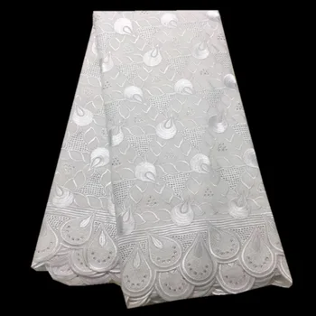 

White Dry Cotton African Net Laces Fabrics 2019 High Quality French Swiss voile Embroidery Lace Fabric 5Yards For Men mv048