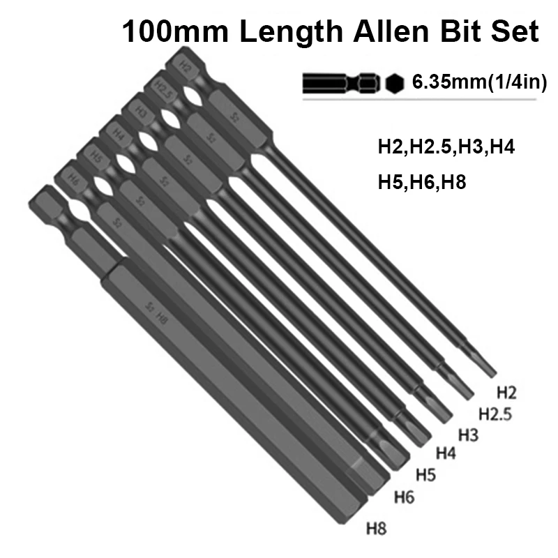 1Pc100mmHexHeadAllenWrenchDrillBitS2SteelMetricHexBitSet