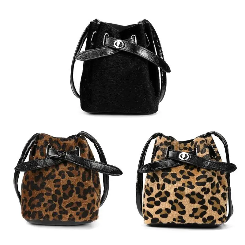 Vintage Leopard Mini Bucket Women Shoulder Messenger Bags Crossbody Bags Female Shoulder Handbag Girls Small Bolso Mujer