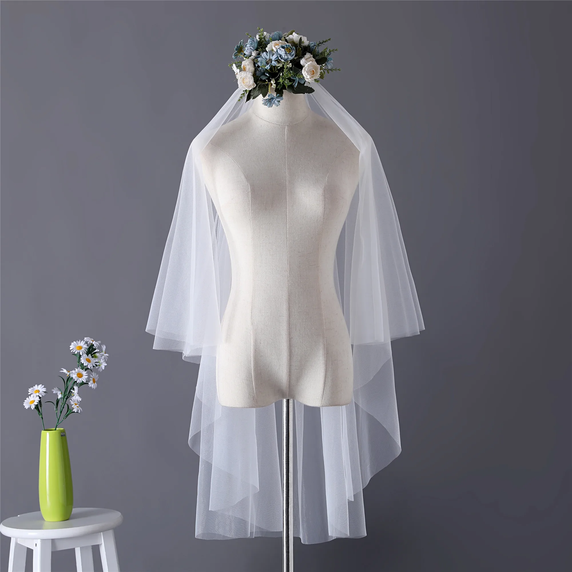 Erosebridal Fingertip Bride Veil Bridal Veil Wedding Ivory Long Veil Custom Length