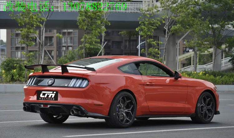 Подходит для ford mustang из углеродного волокна, задней губки, задней челюсти, воздушного направляющего и двустороннего выпуска pip