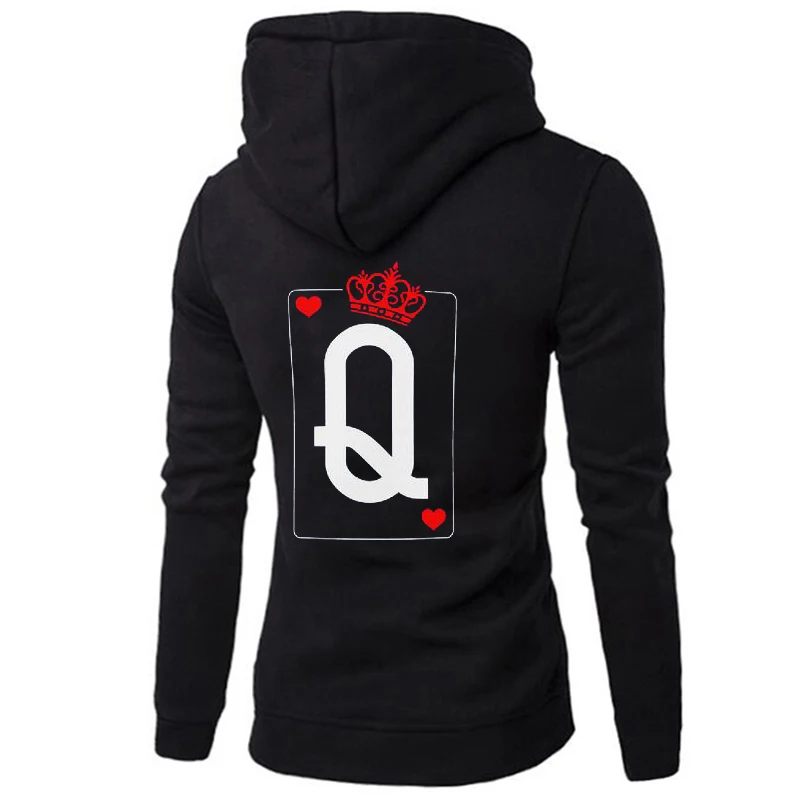 W25766BK QUEEN KING Poker толстовки для пар осень зима для женщин мужчин хараджуку свитшот с капюшоном женский длинный рукав повседневные Пуловеры Топы - Цвет: W25766BK