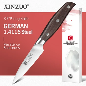 

XINZUO 3.5'' Paring Knife GERMAN DIN 1.4116 Stainless Steel Kitchen Knife Red Sandalwood Handle Fruit Peeler Knives Tackle