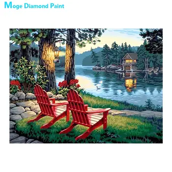 

Lakeside bench Scenic Diamond Painting Round Full Drill Nouveaute DIY Mosaic Embroidery 5D Cross Stitch home decor gifts