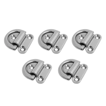 

5 Pieces 6mm Folding Deck Pad Eyes / Lashing D Ring Tie Down Point Anchor Fixing Cleat Plate - Marine Grade 316 Stainless Steel