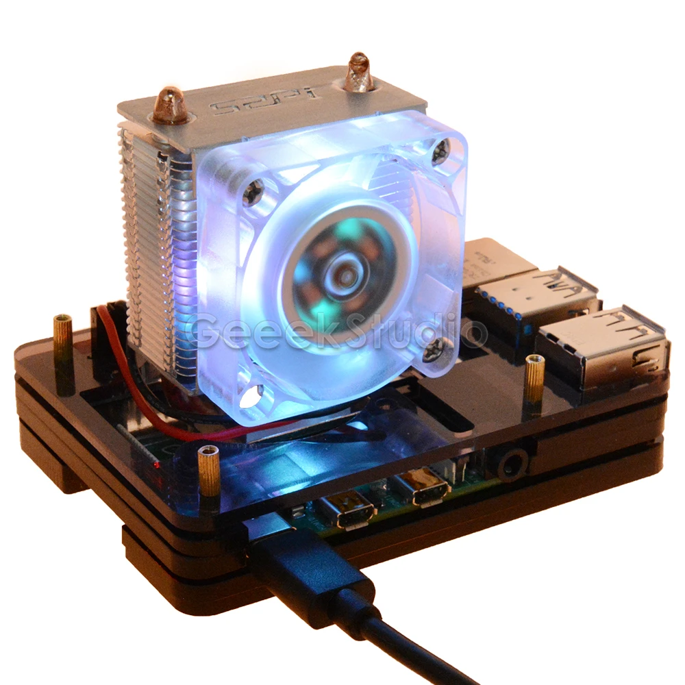 Fan and Black Case Новинка! Лед-башня Процессор Вентилятор охлаждения V2.0 отличная теплоотдача 7 цветов светильник кронштейн 5-слойный чехол для Raspberry Pi 4B/3B/3B - Цвет: Fan and Black Case