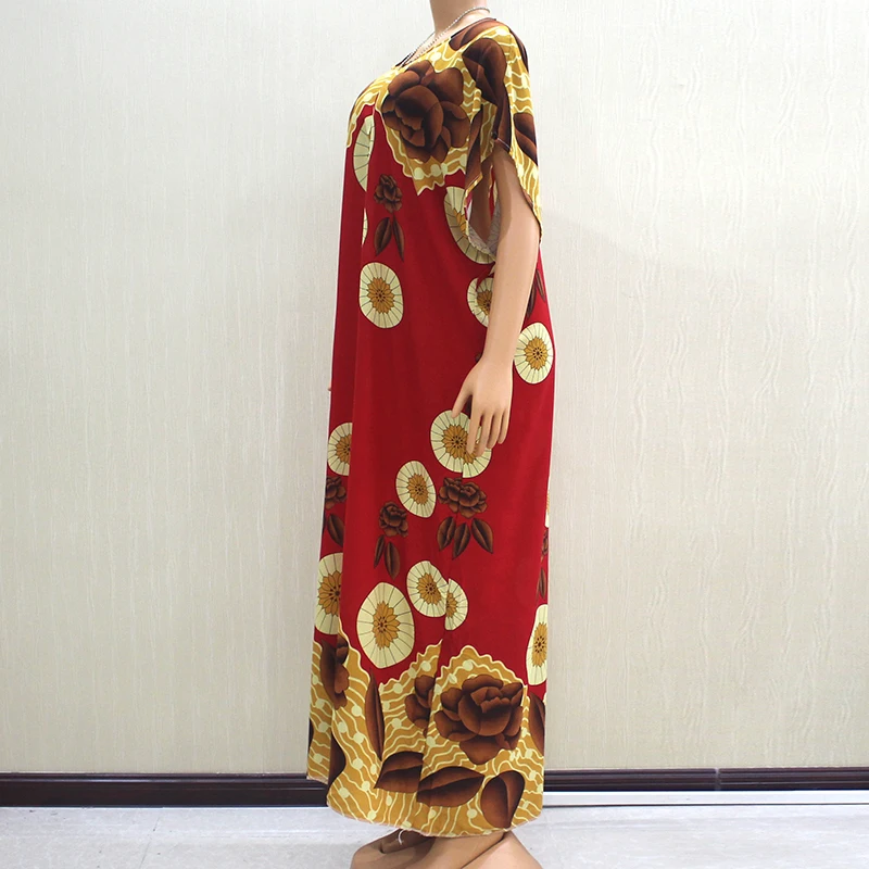 Dashikiage африканская мода женское длинное платье красный хлопок короткий рукав размера плюс с большим шарфом