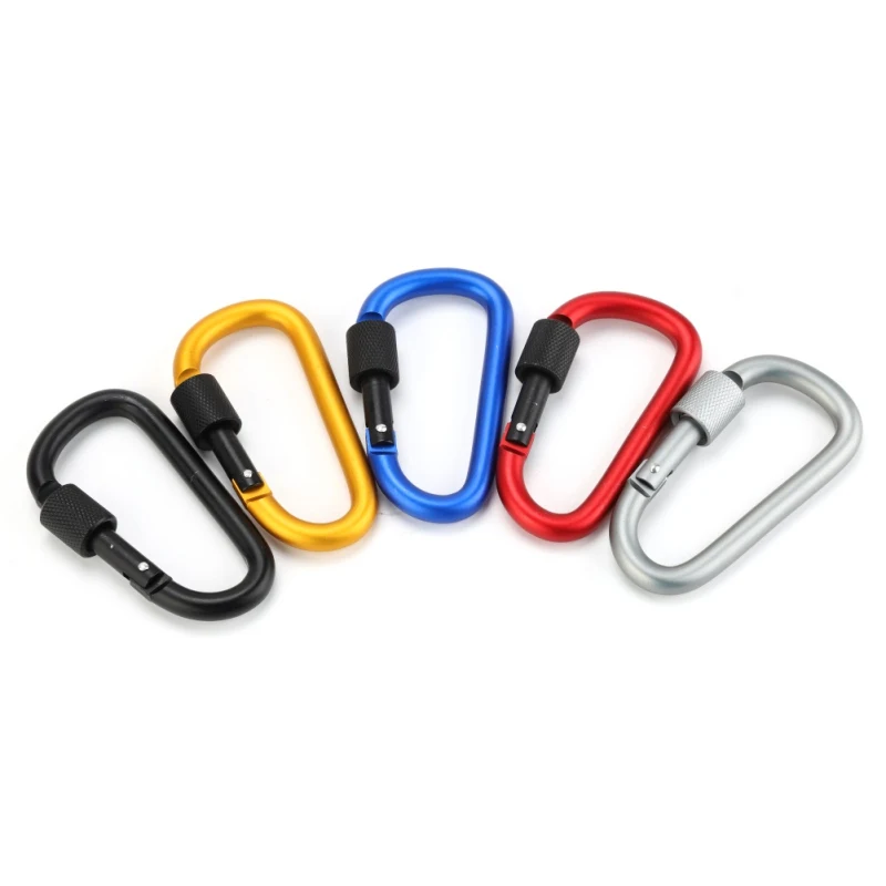 Colour Aluminium Carabiner D-Ring Spring Clip Snap Hook Screw Lock Keyring Clasp 