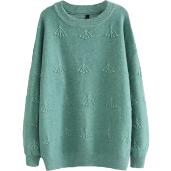 

Plus Size Casual Essential Sweaters Women 2019 Autumn Winter Fashion Loose Long Sleeve Bud jacquard Knitting Pullovers F7-250