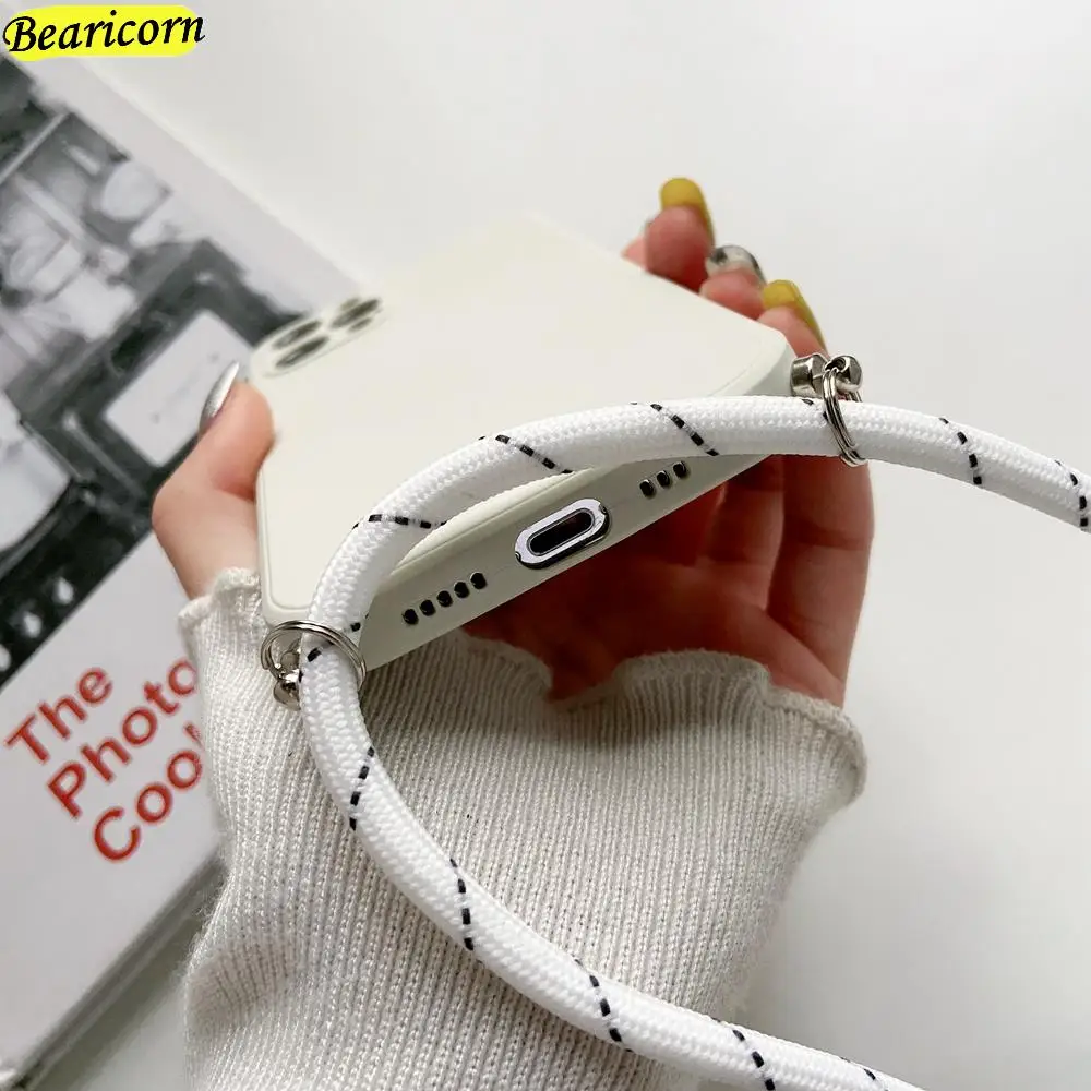 Crossbody שרשרת רצועת כבל נוזל סיליקון טלפון מקרה עבור Huawei Mate 10 20 30 Lite 40 פרו בתוספת הכבוד להציג v20 V30 V40 כיסוי iphone 11 Pro Max  silicone case