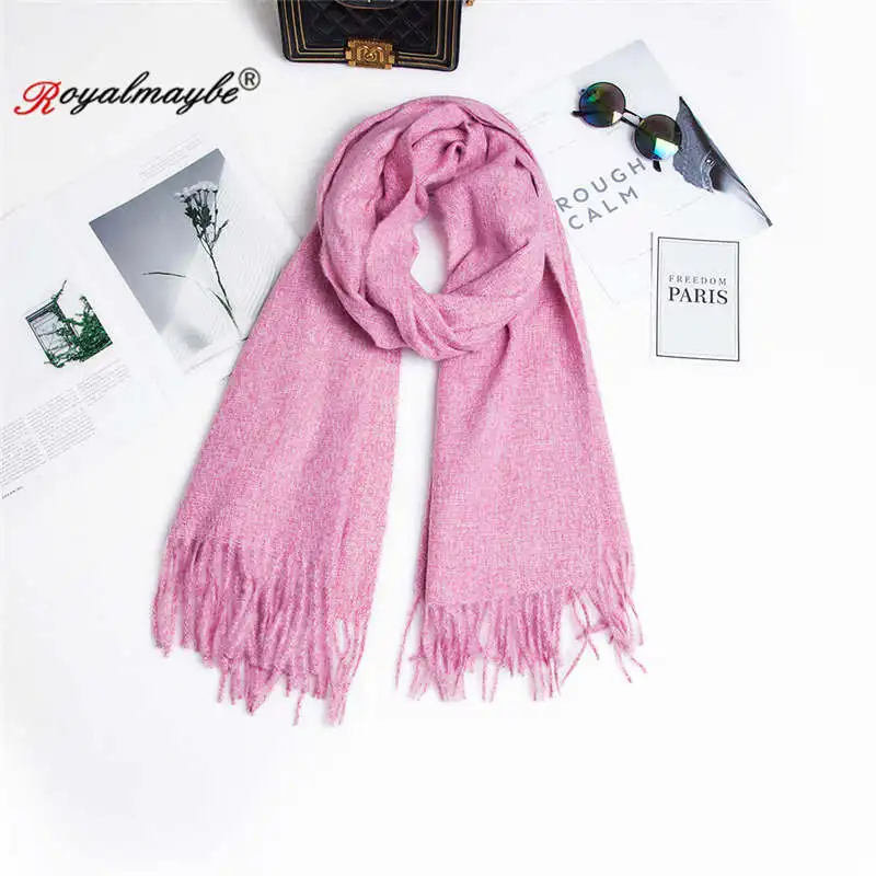Rose red Royalmaybe, женский шарф,, стиль, Осень-зима, теплые шарфы, модная шаль, длинный кашемировый красный женский хлопковый шарф - Цвет: Rose red