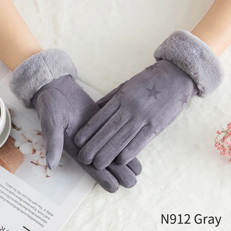 N912 Gray Зимние женские перчатки двухслойные толстые плюшевые теплые осенние зимние ветрозащитные уличные перчатки с сенсорным экраном зима - Цвет: N912 Gray