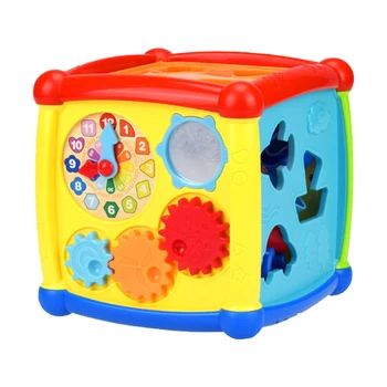 

Activity Cube Musical Toy Shape Pairing Toddler Multifunctional Geometric Blocks Gear Baby Box Clock Electronic Learning Sorting