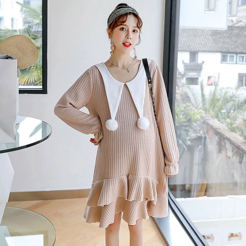 2019 модное платье свитер для беременных длинный свободный женский с оборками