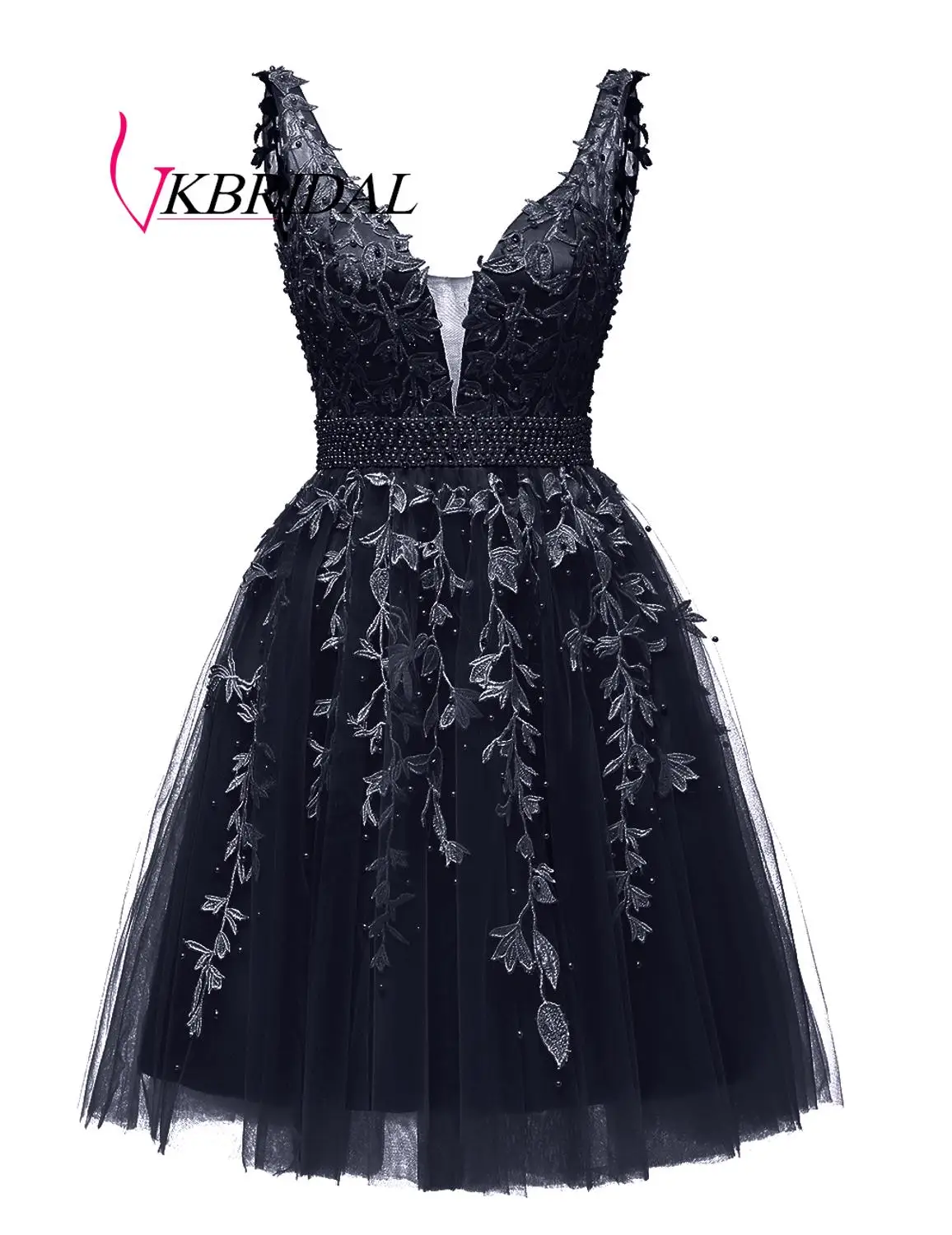 VKBRIDAL, короткие платья для выпускного вечера,, сексуальное, с глубоким v-образным вырезом, тюль, кружево, бисер, жемчуг, кристалл, vestidos de graduacion corto - Цвет: navy blue