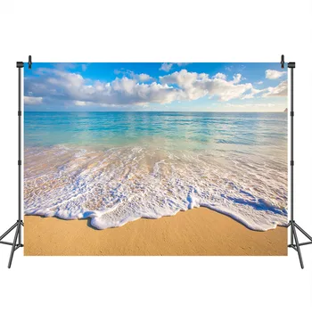 

Neoback Summer Holiday Photographic Beach Sea Backdrops Blue Sky Cloud Family Children Banner for Photographing