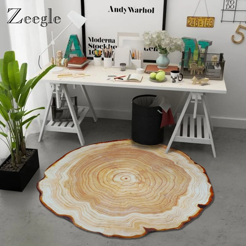 Zeegle Tree Ring Round Carpet Rugs for Living Room Child Carpet Bedoom Non-slip Floor Rug Computer Chair Mat for Kids Room