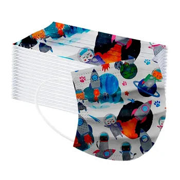 

50pc Fast Delivery Lovely Print Child Mask Disposable Face Mask Industrial 3 Ply Windproof Mouth Masks Breathable Earloops Masks