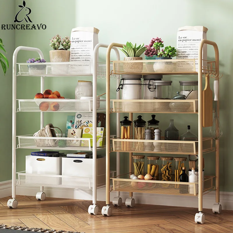 3/4/5 Tier Storage Organizer Rack Movable Kitchen Bathroom Shelf Metal Rolling Trolley Cart Basket Stand Wheels Save Space | Дом и сад