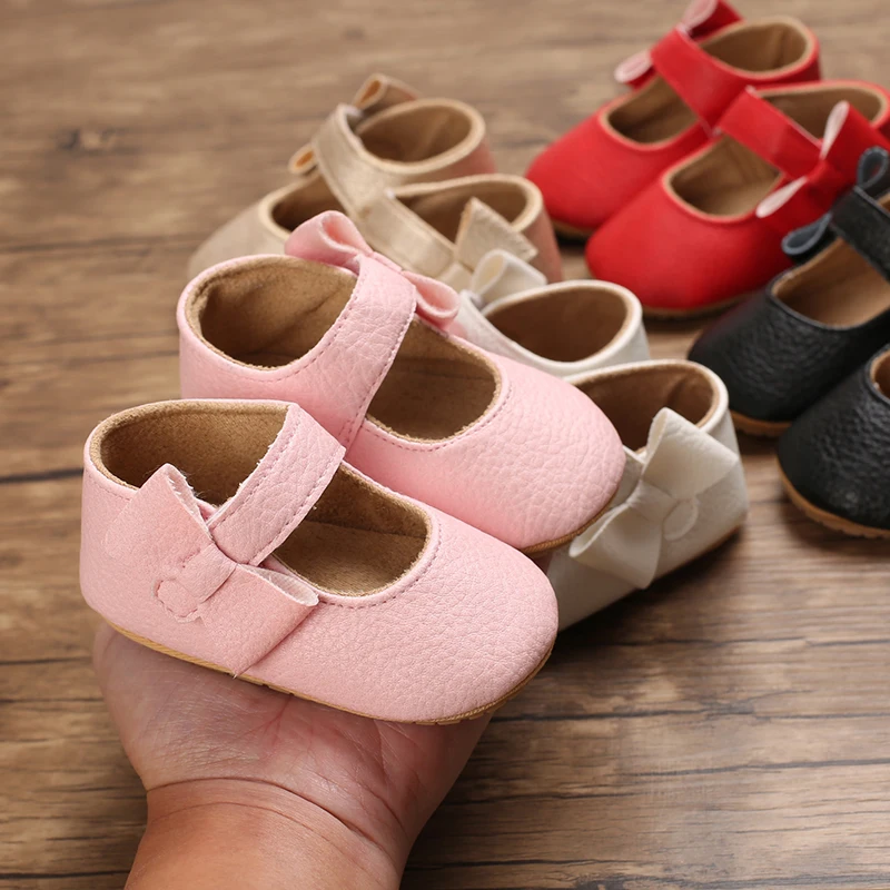 Infant Newborn Baby Girls Princess Non-Slip Floral Border Shoes Toddler Baby Soft PU Leather Prewalker Shoes Solid First Walkers
