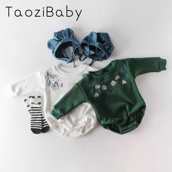 

2019 New Winter Boys And Girls Thick Velvet Embroidered Long-sleeved Package Fart Romper Baby Siamese Climbing Clothing