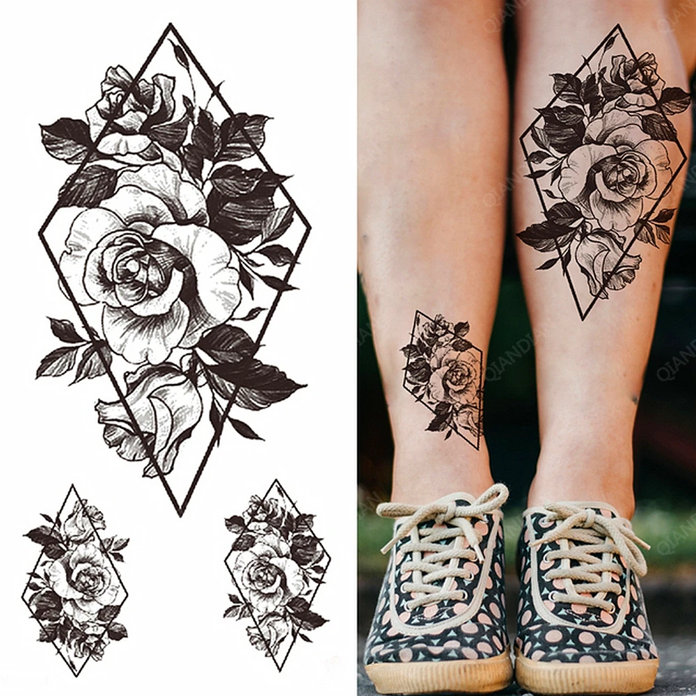 1pc Bloem Roos Kers Vrouwen Waterdichte Tijdelijke Tattoos Stickers  Armmouwen Art Sexy Kleurrijke Veer - AliExpress, image size:1000x1000