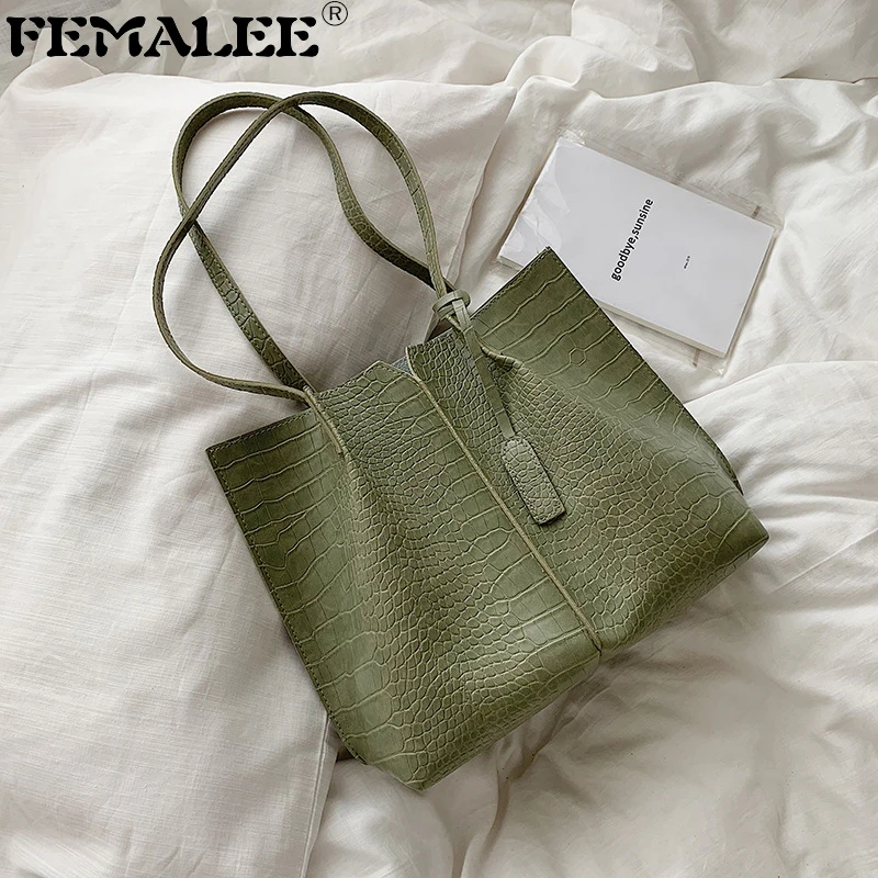 

Luxury Designer Alligator Tote Bag French Style Handbags Large Capacity Women Shoulder Bag Lady Travel Shopping Bags 2019 New