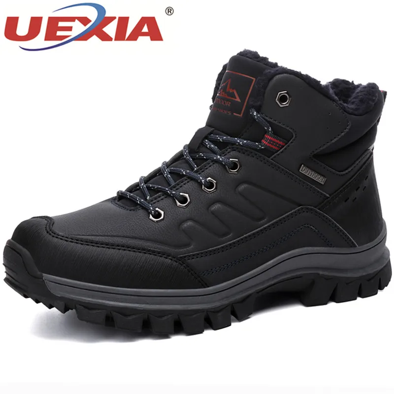 UEXIA/унисекс; уличные ботинки ручной работы высокого качества; Мужская зимняя обувь; кроссовки для активного отдыха; теплые плюшевые меховые ботинки на шнуровке с высоким берцем - Цвет: dark blue